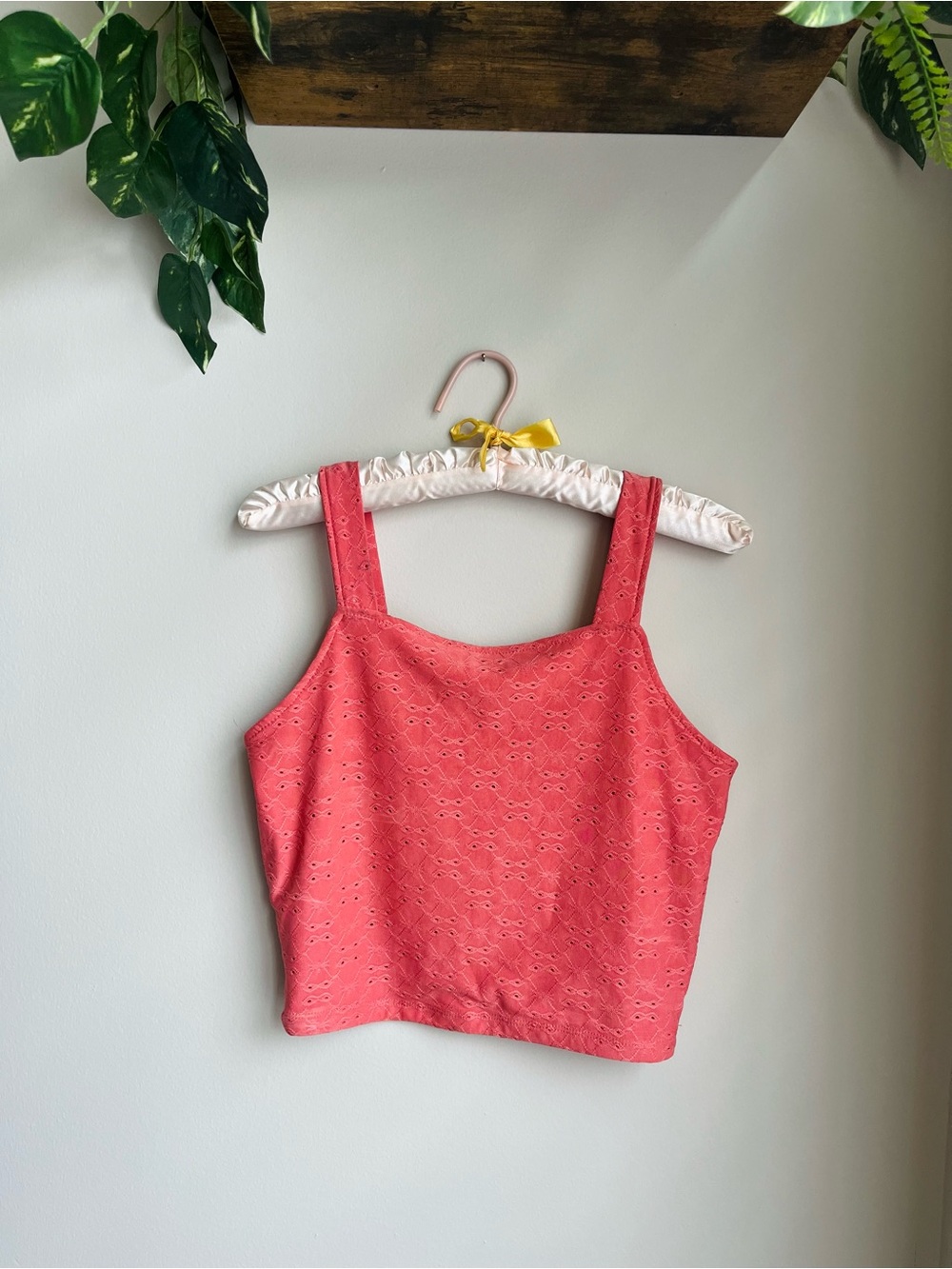 Wallflower Coral Eyelet Square-Neck Tank